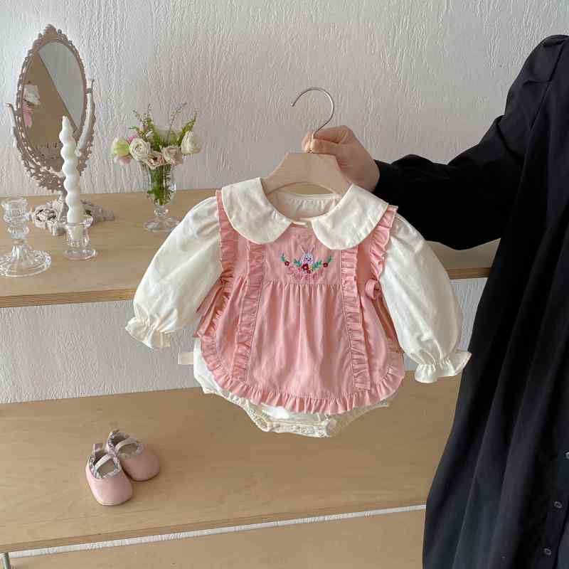 ロンパース カバーオール 女の子 ベビー服 綿 うさぎ ベスト セットアップ 長袖 春秋 韓国 おしゃれ 百..