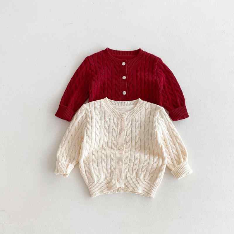ニットカーディガン キッズ ベビー 春秋 韓国 無地 ケーブル編み 綿素材 丸首 着回し かわいい シング..
