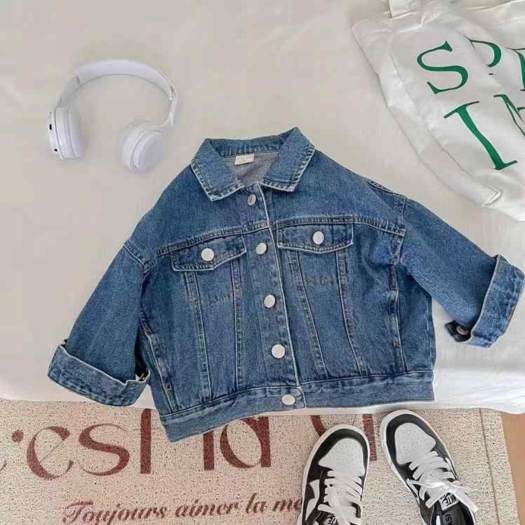 キッズ 男女兼用 ベビー 子供用 デニムジャケット コットン ブルー Gジャン ゆったり ルーズフィット ..