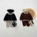 ベビー服 男の子 女の子 兼用 0歳 1歳 2歳 3歳 ニットセーター セットアップ 上下セット 長袖トップス プルオーバー ロングパンツ 綿 コットン 柔らかい 肌触り 春秋 普段着 ブラウン ダークグレー