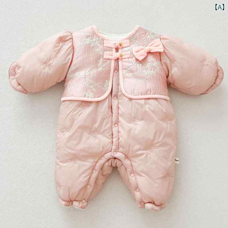 連身衣 ベビー 女の子 新生児 冬 中国風 プリンセス 中綿 厚手 長袖 ポリエステル ...