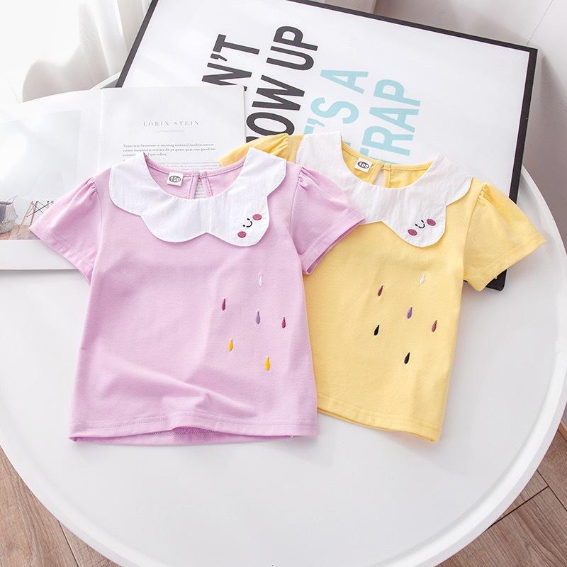 Tシャツ キッズ 女の子 ガールズ ベビー 半袖 コットン ドールカラー かわいい 無地 韓国ファッション ..