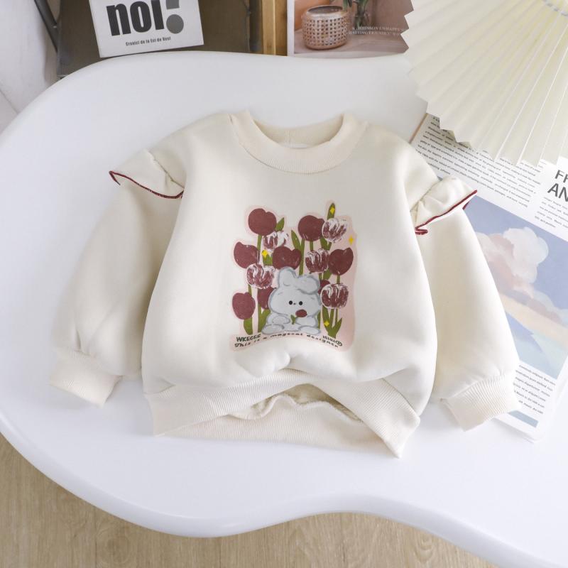 キッズ 女の子 裏起毛 トレーナー スウェット 秋冬 あったか 保温 長袖 カートゥーン柄 花柄 綿素材 柔..