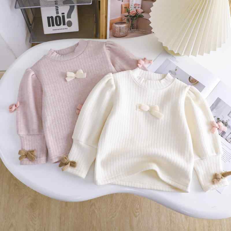 トップス キッズ 女の子 秋冬 おしゃれ かわいい ロング丈 長袖 パフスリーブ ハイネック モックネック カットソー Tシャツ 綿素材 裏起毛 韓国 普段使い デイリー