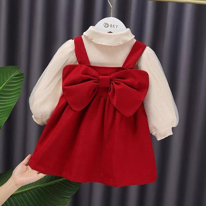 ジャンパースカート キッズ 女の子 裏起毛 コーデュロイ セット リボン パフスリーブ コットン プリンセス かわいい 秋冬 普段使い お出かけ