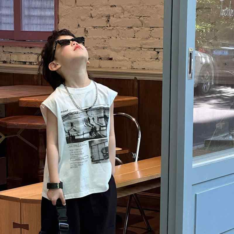 タンクトップ キッズ 男の子 ストリート系 かっこいい おしゃれ トレンド 個性派 ノースリーブ 夏 吸湿..