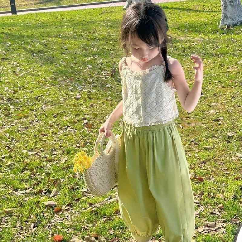 パンツ ガールズ 女の子 キッズ 春夏 虫よけ 防蚊 薄手 クロップド 九分丈 綿 コットン カジュアル 普..