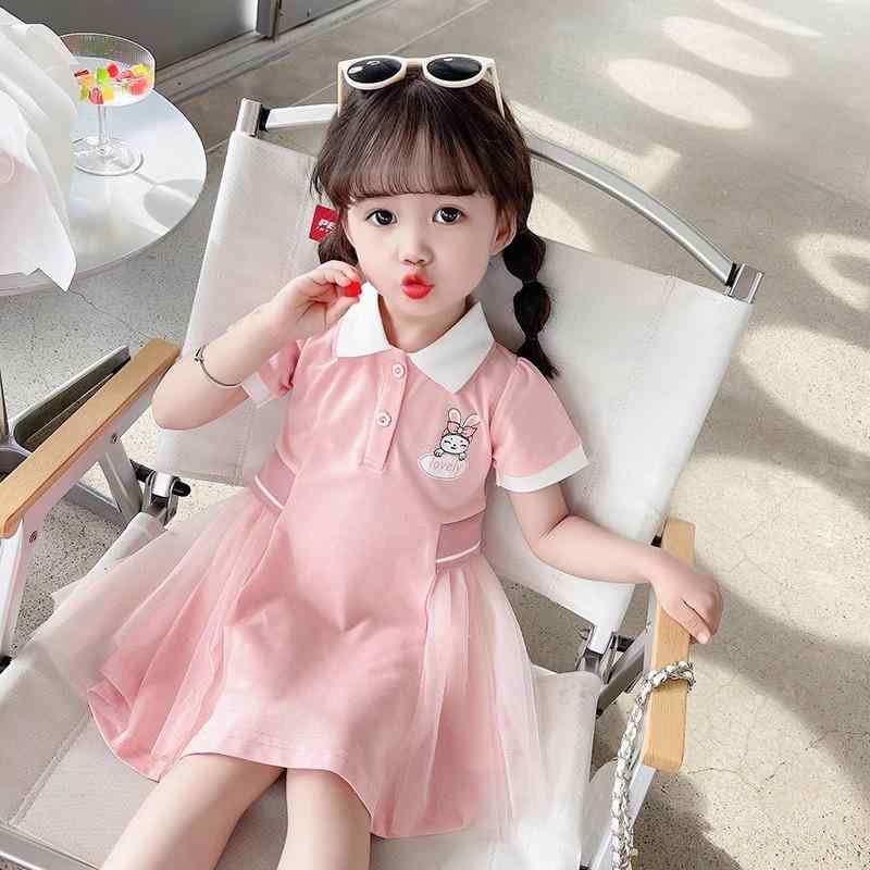 ワンピース 子供服 キッズ 女の子 ベビー ポロシャツ風 Aライン プリンセスライン 綿 半袖 かわいい お..