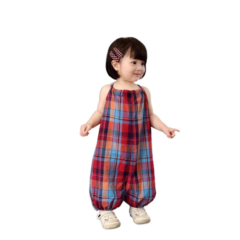 キッズ 女の子 ジュニア サロペット オーバーオール オールインワン チェック柄 かわいい うさぎしっぽ ロング丈 柔らか素材 普段着 お出かけ 春夏