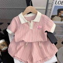 セットアップ 女児 キッズ 半袖 ポロシャツ ショートパンツ 綿 カジュアル 普段使い おしゃれ着 上下セット 夏 小学生 ジュニア 薄手 無地 かわいい