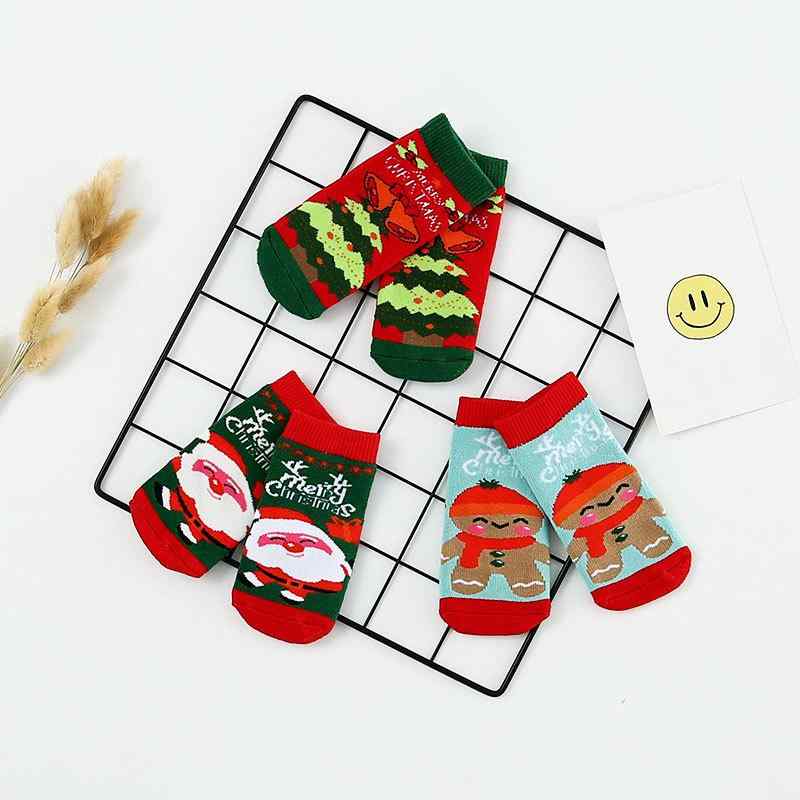 靴下 ソックス ベビー キッズ 男女兼用 クリスマス カートゥーン柄 サンタ ペンギン クマ トナカイ 動物 刺繍 あったか 暖かい 防寒 綿 コーマ綿 通気性 吸湿速乾 中筒 ドット ストライプ かわいい カラフル プレゼント ギフト オールシーズン