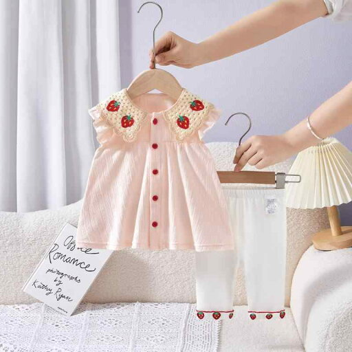 キッズ 女の子 ベビー 夏服 セットアップ 2点セット いちご柄 フリル袖 半袖 薄手 綿 コットン ピンク 韓国 お出かけ 普段使い カジュアル キッズ 女の子 ベビー 夏服 セットアップ 2点セット いちご柄 フリル袖 半袖 薄手 綿 コットン ピンク 韓国 お出かけ 普段使い カジュアル