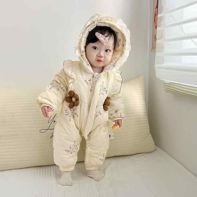 ロンパース ベビー 女の子 カバーオール 新生児服 赤ちゃん 秋冬 中綿入り 裏起毛 極厚 あったか 防寒 ..