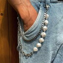 ウエストチェーン ユニセックス パール メタル タッセル デニム ジーンズ パンツ スカート アクセサリー クール 個性的 甘辛ミックス ストリートファッション
