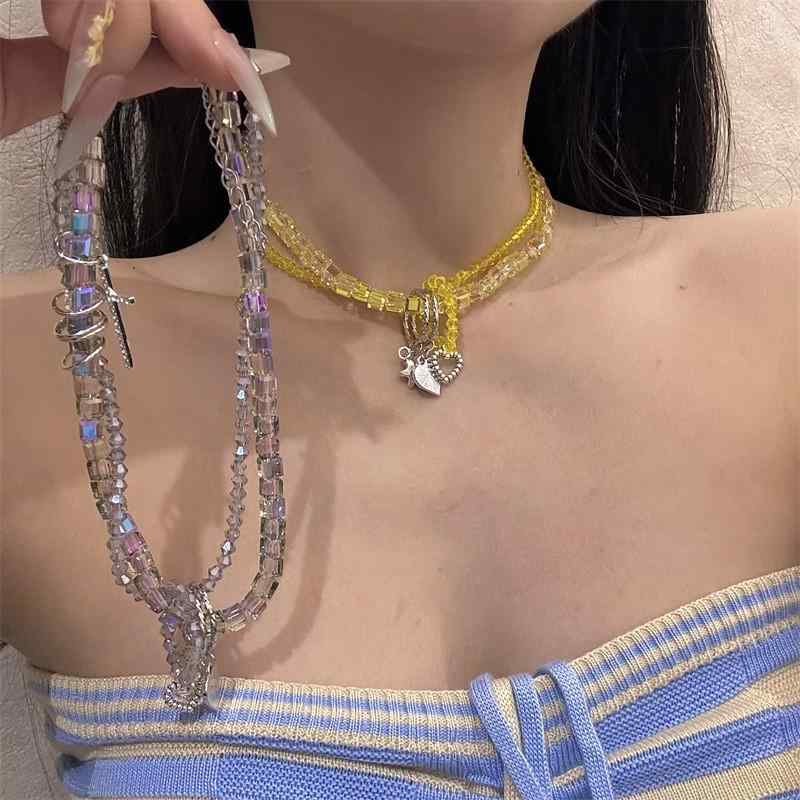 ネックレス レディース 韓国 ファッション トレンド 個性的 カラフル クリスタル ラインストーン 幾何..