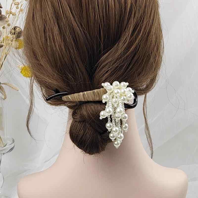 ヘアクリップ レディース パール タッセル バナナクリップ ツイストクリップ フラワー レトロ ナチュラ..