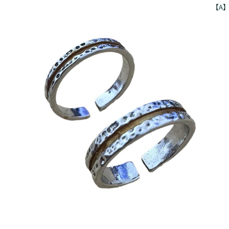 指輪 男女兼用 レトロ 槌目 運命の石 カップル ペアリング 個性的 オープンリング フリーサイズ アンティークシルバー調 亜鉛合金製 電気メッキ加工 デイリーユース ファッションアイテム