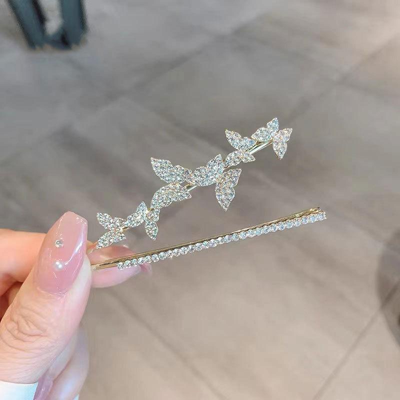 ヘアアクセサリー レディース ガールズ 高級感 ラインストーン キラキラ バタフライ 蝶 バレッタ ヘアクリップ 韓国 ファッション おしゃれ エレガント 上品 前髪クリップ サイドクリップ