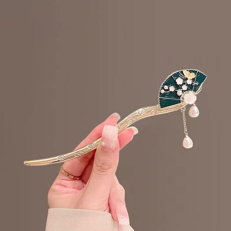 かんざし ヘアスティック レディース 新中国風 扇子 扇型 高級感 気品 エレガント 上品 合金製 滴油加..