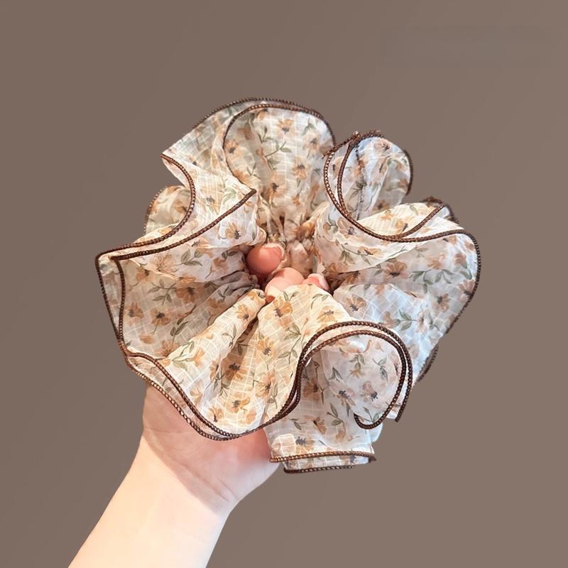 シュシュ レディース フレンチ レトロ 上品 エレガント 小花柄 シフォン 高級感 ゆるふわ ナチュラル ..