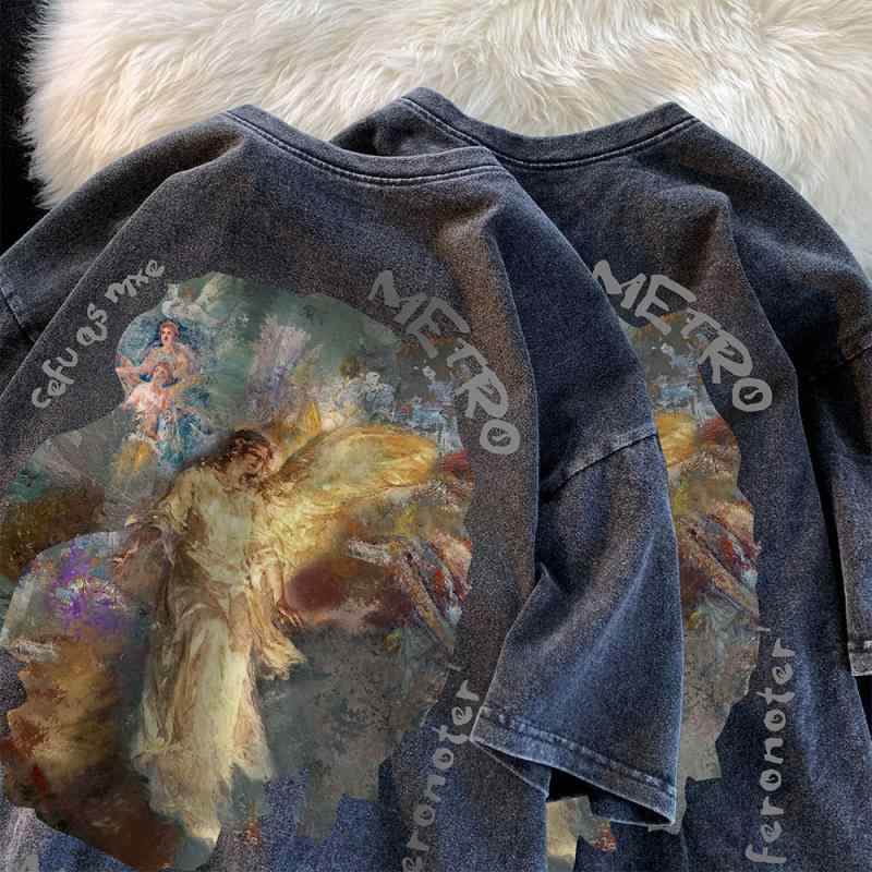 ・カテゴリ: Tシャツ・スタイル: カジュアル・フィット: ルーズ・主な素材: 綿96%以上・生地厚さ: 薄手・生地重さ: 約180g～250g・機能: 通気性・ネックライン: クルーネック・袖丈: 半袖・柄: レタリング、人物プリント・カラー展開: ウォッシュブラック・サイズ展開: M, L, XL, XXL, 3XL・対象性別: メンズ・対象年代: 10代～20代