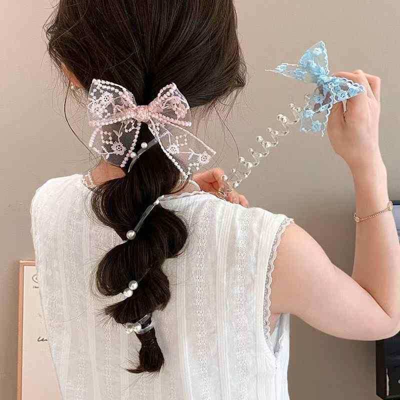 ヘアゴム レディース フレンチレース リボン スパイラル 上品 エレガント 個性的 SNS映え 大人かわいい..