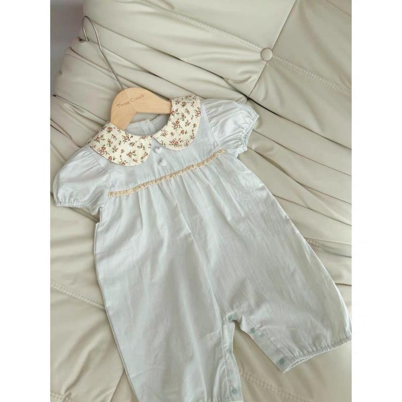 ロンパース ベビー 女の子 女児 小花柄 丸襟 ドーリーカラー 長袖 韓国 おしゃれ かわいい スイート 普段使い お出かけ着 爽やか 清涼感 快適 肌に優しい 吸湿速乾 通気性 再生繊維 春夏 夏服 ミント ミントグリーン