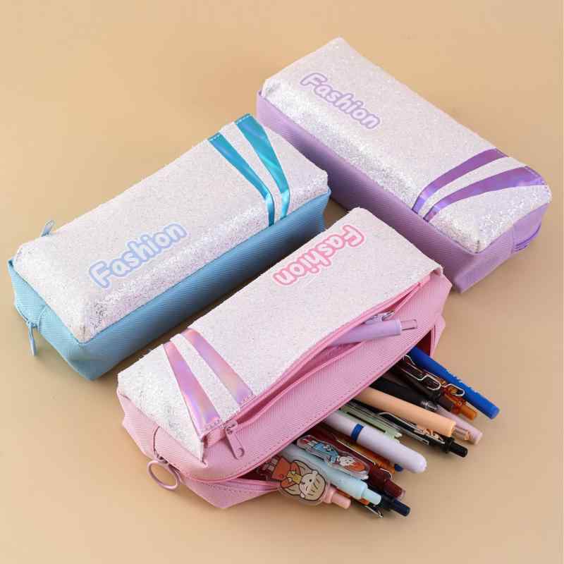 ペンケース 男女兼用 ラメ スパンコール 切り替え キャンバス 帆布 シンプル おしゃれ 筆箱 筆記用具 ..