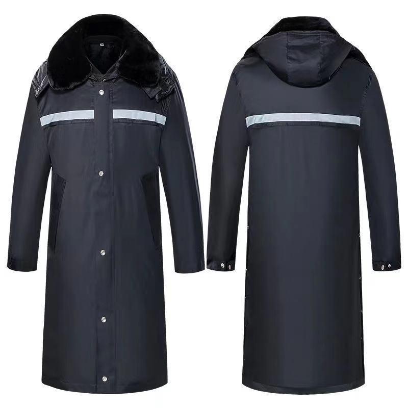 メンズ コート 多機能 防寒着 中綿 ロング丈 反射材 作業服 警備服 ユニフォーム ライナー付き 冬用 綿混 ブラック 保温 通勤 仕事