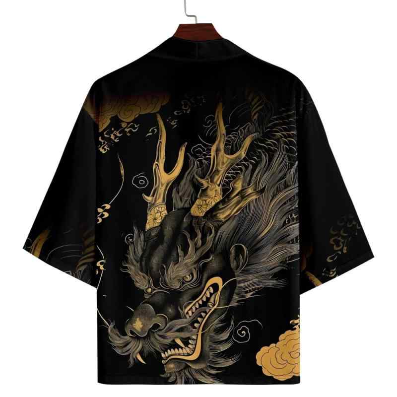 羽織 メンズ 夏物 和風 龍柄 浮世絵 和柄 3Dデジタルプリント ビッグシルエット オーバーサイズ ゆったり 開襟 カーディガン ポリエステル カジュアル リゾート ストリートファッション