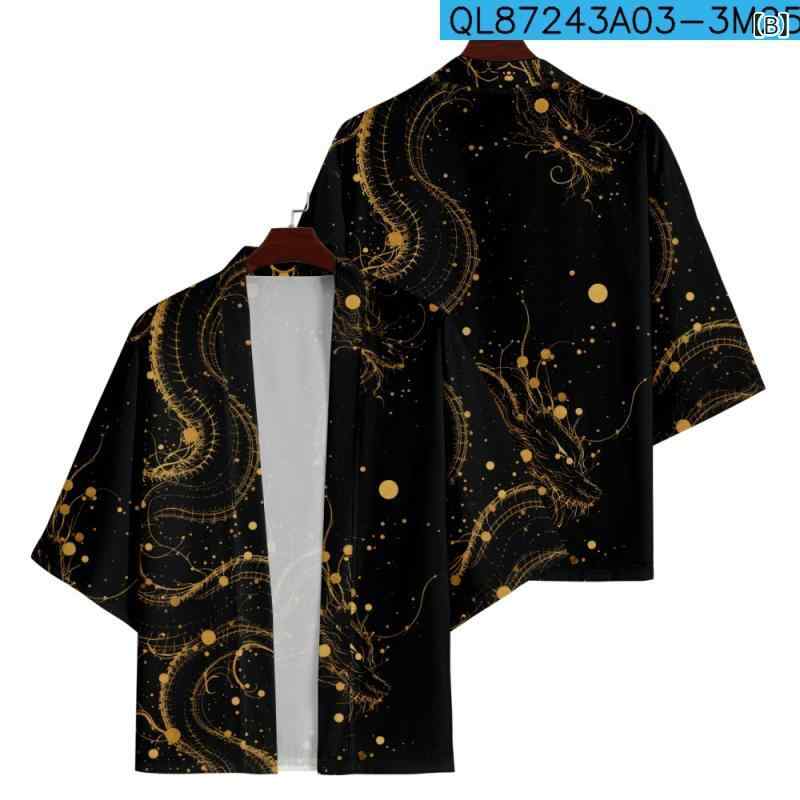 羽織 メンズ 夏物 和風 龍柄 浮世絵 和柄 3Dデジタルプリント ビッグシルエット オーバーサイズ ゆったり 開襟 カーディガン ポリエステル カジュアル リゾート ストリートファッション