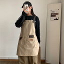 エプロン 男女兼用 キャンバス キッチン 飲食店 カフェ ベーカリー ネイルサロン スーパー 制服 作業着 ユニフォーム 汚れ防止 撥水加工 おしゃれ 切り替え 配色 韓国 ブラック カーキ ダークブラウン