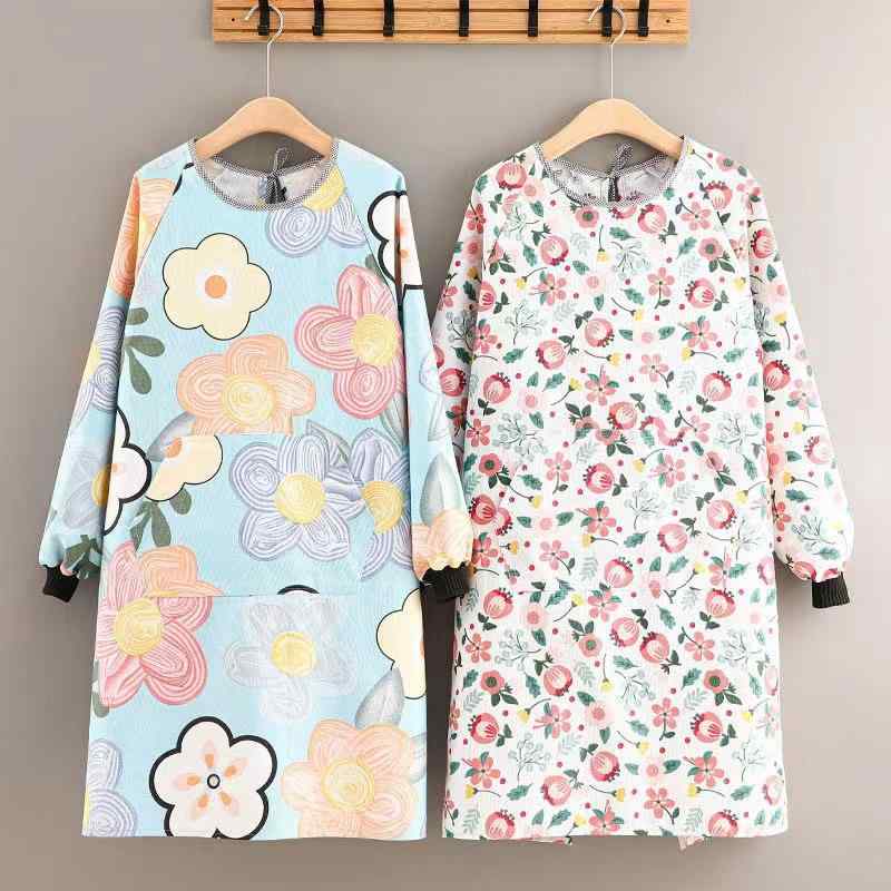 割烹着 男女兼用 長袖 大人用 エプロン スモック キッチン 料理用 家事用 炊事 作業着 汚れ防止 防水 撥水 防油 撥油 多機能 おしゃれ カジュアル ワークウェア