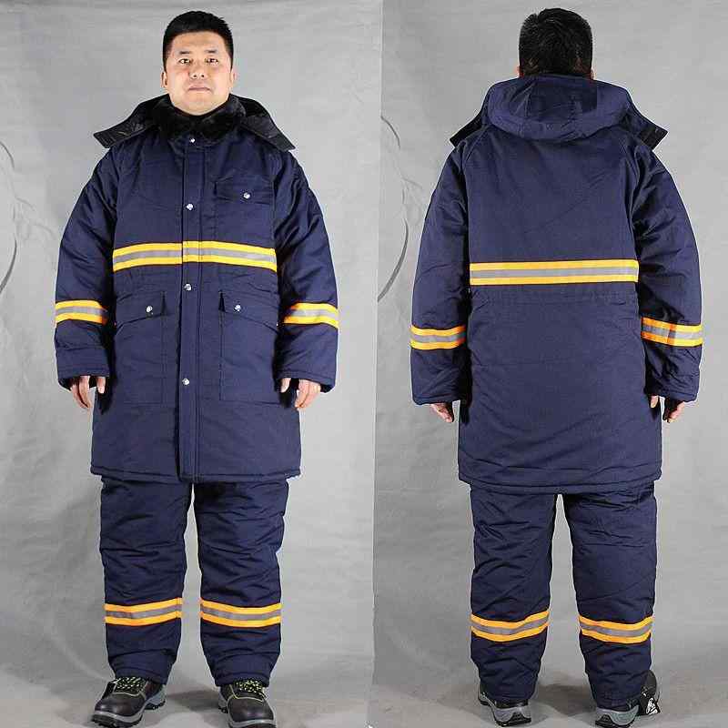 作業服 メンズ 男性用 冬用 防寒着 厚手 中綿入り コーデュロイ 上下セット 冷蔵庫作業 作業着 ワークウェア オーバーオール コート ネイビー
