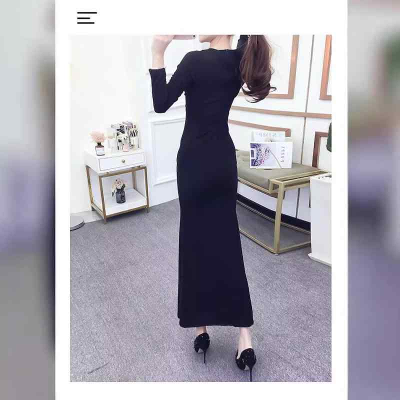 ワンピース レディース 長袖 秋 セクシー Vネック ウエストマーク ハイウエスト スリムフィット タイト..