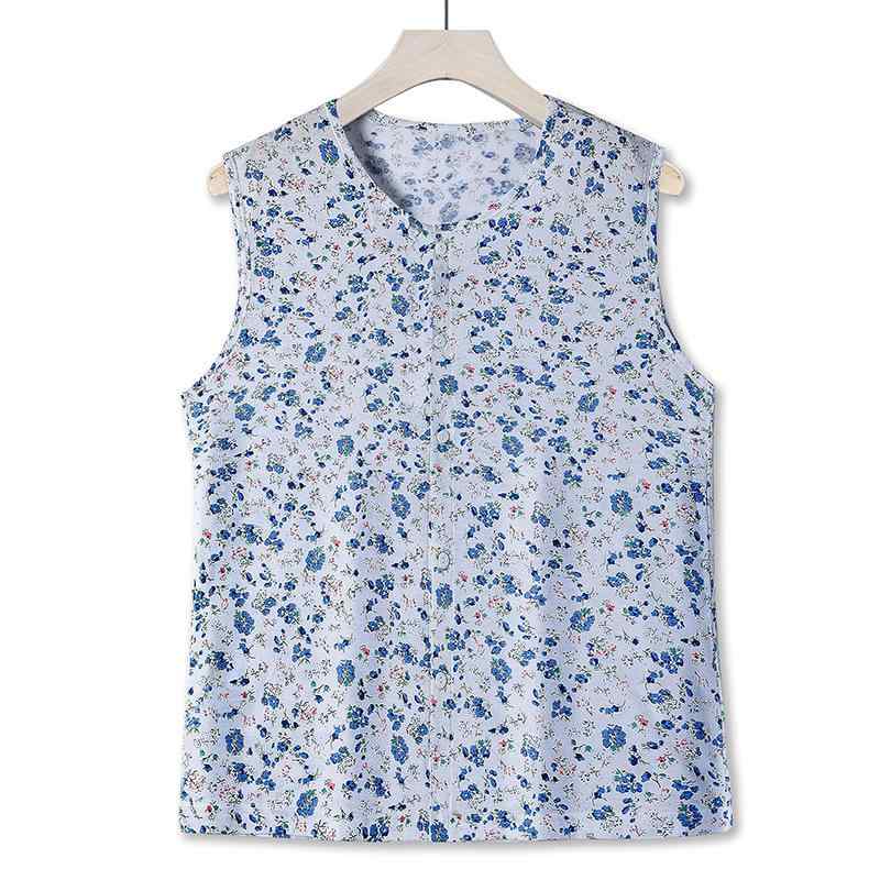 パジャマ シニア レディース ノースリーブ 前開き ベスト 綿 薄手 丸首 夏用 ルームウェア 部屋着 寝間..