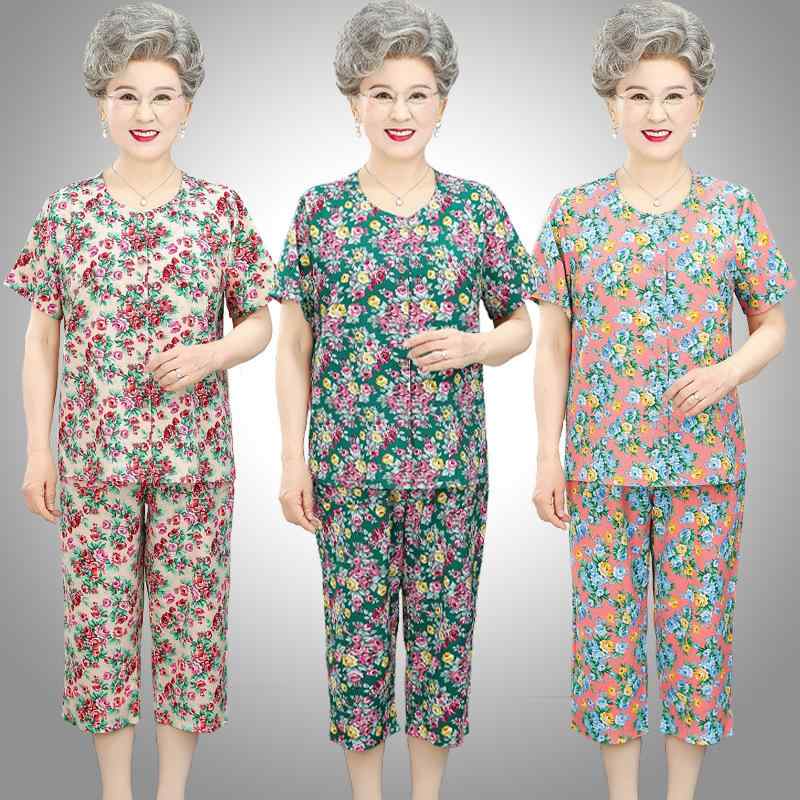セットアップ レディース シニア 70代 80代 母 春夏 半袖 開襟シャツ 七分丈パンツ ポリエステル 薄手 ..