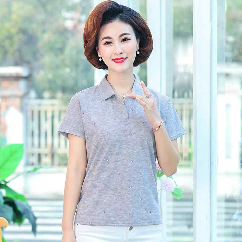 Tシャツ レディース ミセス ポロシャツ 綿 コットン 襟付き ゆったり ルーズフィット 大きいサイズ カ..