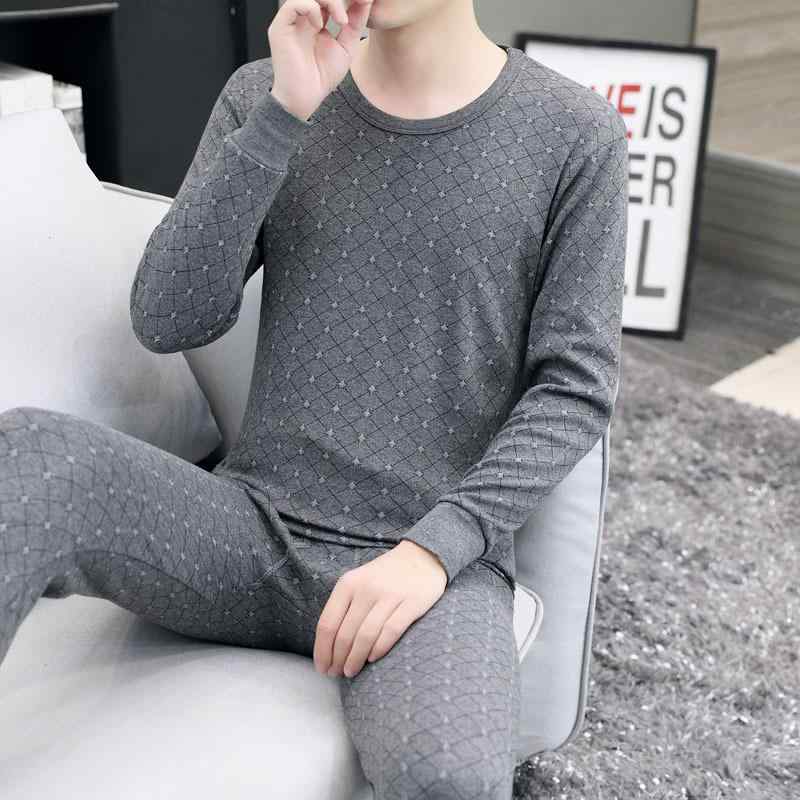 肌着 メンズ 男性用 綿 秋冬 保温 防寒 厚手 あったか インナー上下セット クルーネック 丸首 長袖 長ズボン 紳士 お父さん 部屋着 パジャマ グレー