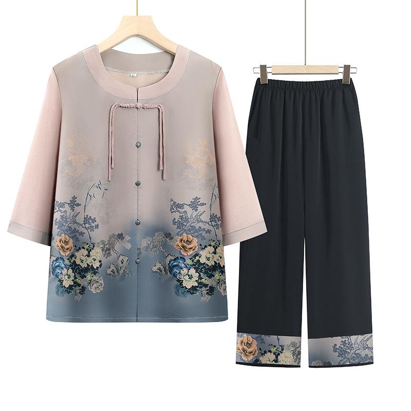 セットアップ レディース ミセス シニア向け おしゃれ 上品 エレガント 七分丈袖 チャイナ風 モダンチ..