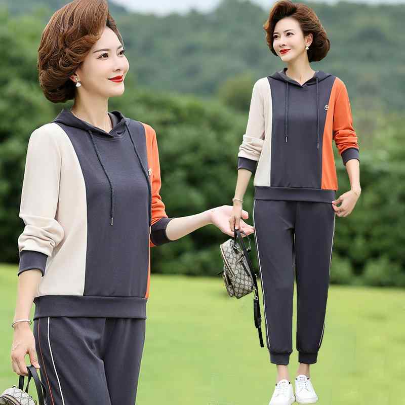 セットアップ レディース ミセス カジュアル スポーツ 上下セット パーカー フード付きトップス 長ズボン 春秋 ゆったり ルーズフィット 楽ちん おしゃれ ポリエステル ポケット付き 部屋着 ワンマイルウェア
