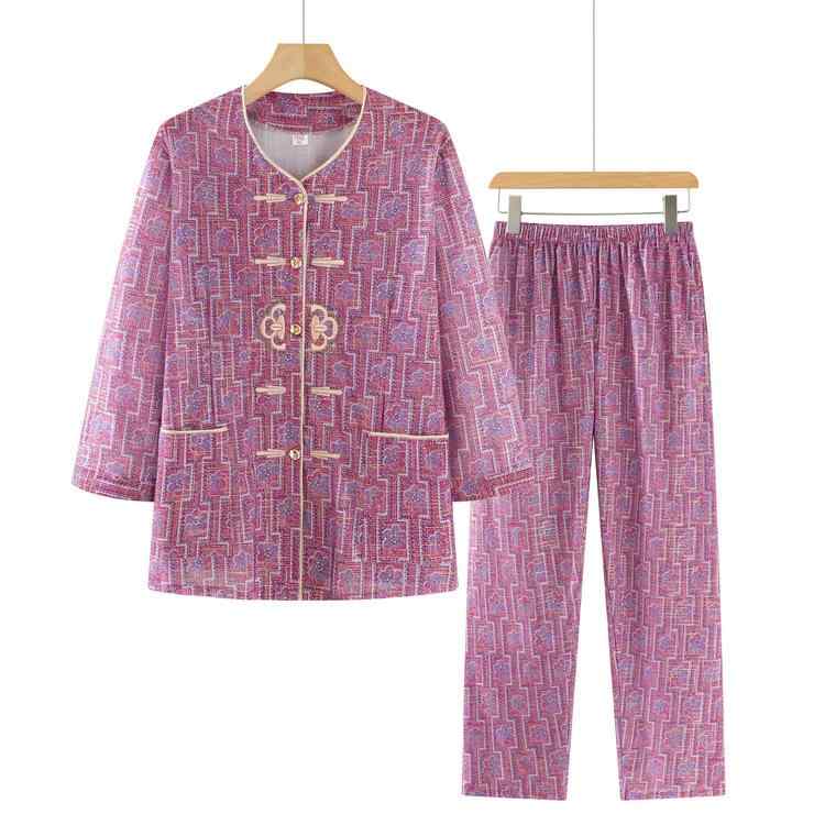 パジャマ レディース ミセス 春夏 薄手 綿混 半袖 ルームウェア 上下セット 2点セット 長ズボン ゆったり 部屋着 中高年 女性用 快適 リラックス