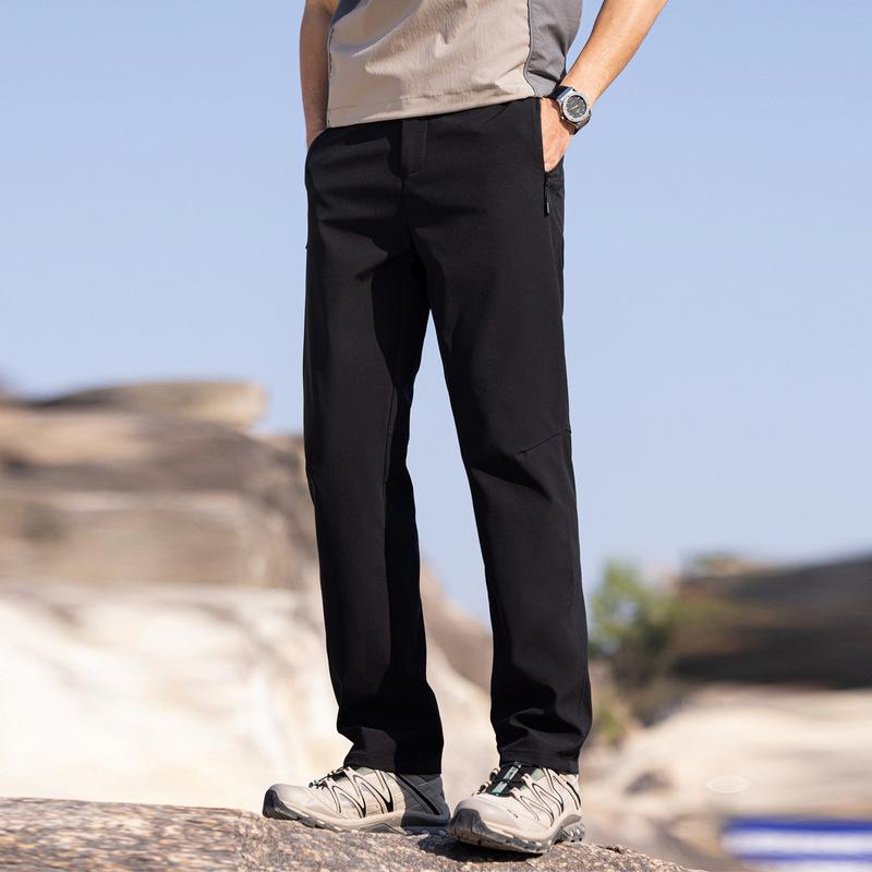 カジュアルパンツ メンズ 男性用 ジップポケット ゆったり ストレート 薄手 軽量 通気性 伸縮性 着回し アウトドア 登山 トレッキング スポーツ 普段使い ポリエステル