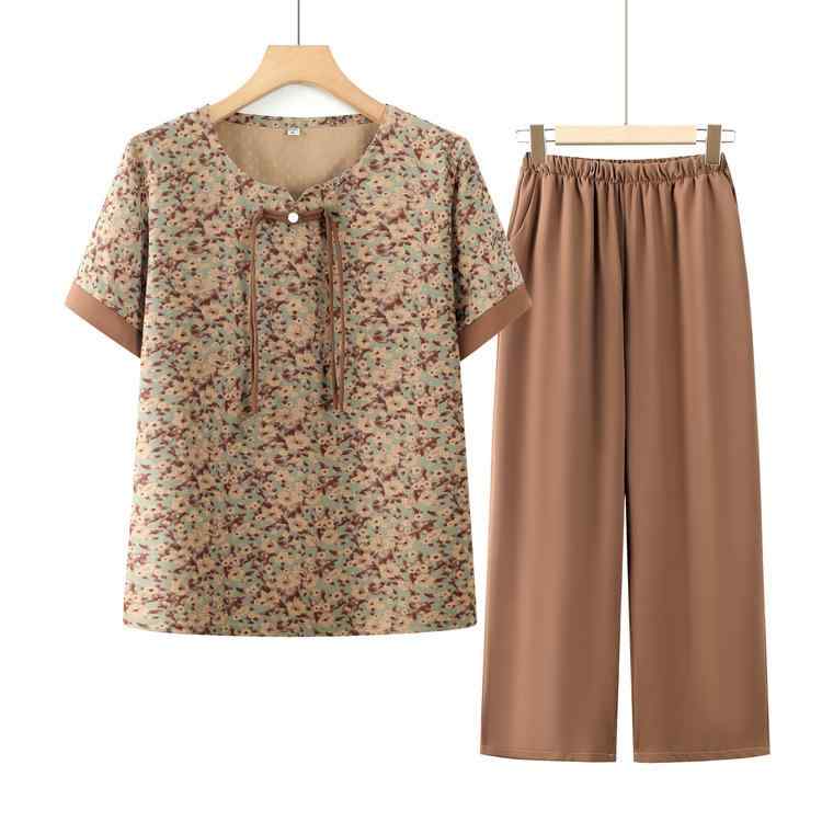 ルームウェア レディース ミセス シニア 女性用 春夏 セットアップ 上下セット 2点セット ゆったり 普段着 部屋着 おうち時間 薄手 花柄 ポリエステル素材 長ズボン グリーン ブルー