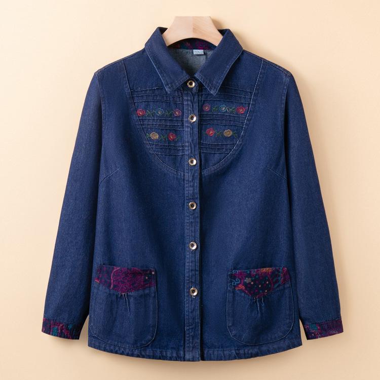 デニムジャケット Gジャン レディース 中高年 ママ シニア 薄手 軽量 長袖 ゆったり ルーズ 大きいサイズ アウター トップス 羽織り カジュアル 春秋 ポリエステル デニムブルー(4)