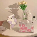 ティッシュケース レザー 防水 おしゃれ リビング 卓上 食卓 デスクトップ 車内 洗面所 カントリー調 高級感 かわいい エレガント チューリップ柄 パープル ピンク