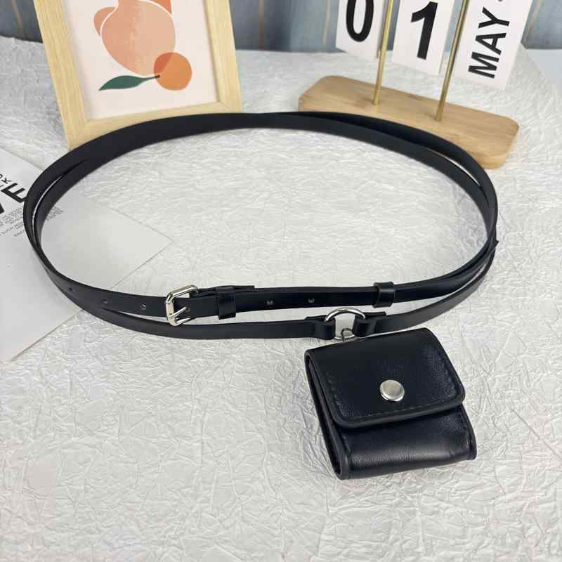 ウエストポーチ レディース ミニ フェイクレザー ベルト Y2K レトロ ヴィンテージ風 イヤホンケース アクセサリー ダブルポケット デニム カジュアル デイリーユース ブラック レッド キャメル 柔らかめ(4)