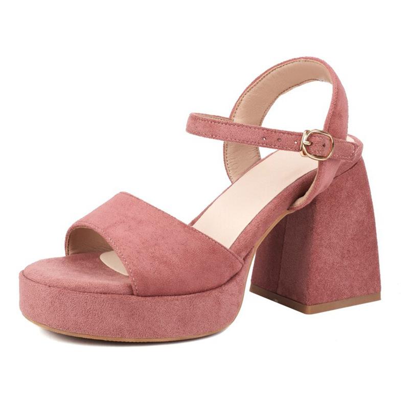 サンダル レディース 女性用 春夏 ハイヒール 厚底 プラットフォーム 太ヒール チャンキーヒール オープントゥ ワンストラップ スエード調 シンプル カジュアル ホワイト 白