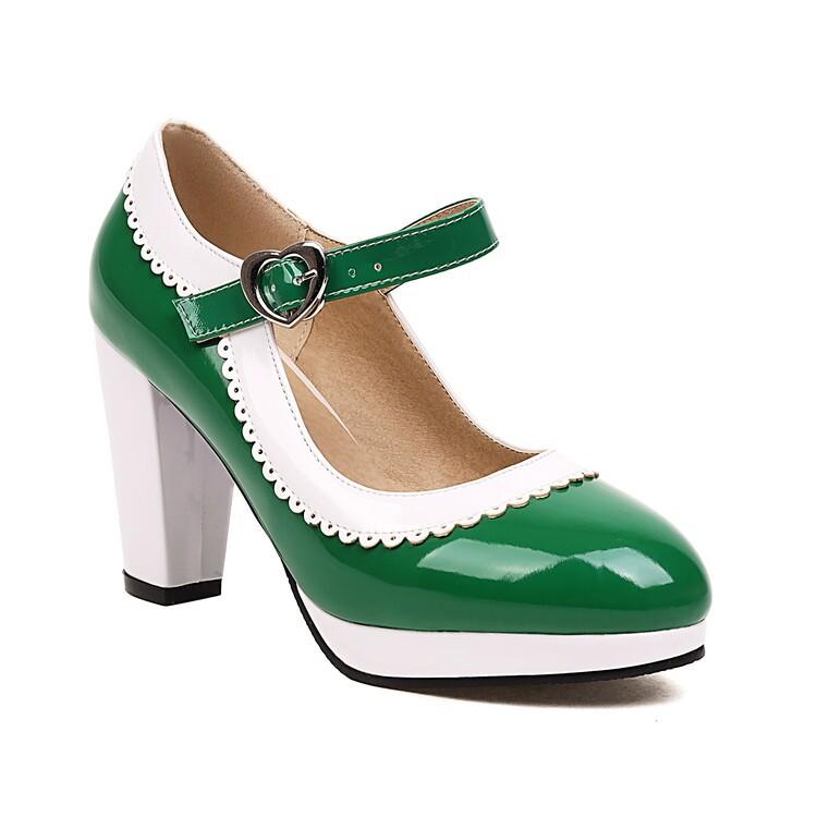 パンプス レディース 太ヒール チャンキーヒール ハイヒール ストーム ラウンドトゥ リボン ロリータ 大きいサイズ かわいい フェミニン 合成皮革 秋冬 ブラック レッド ホワイト グリーン 普段使い パーティー 結婚式