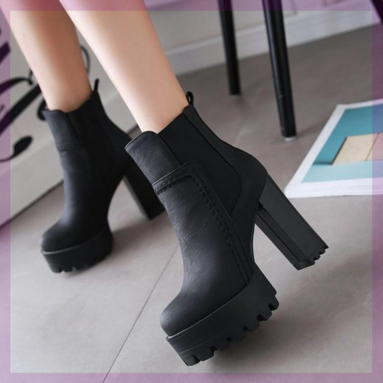 チェルシーブーツ レディース 欧米風 厚底 太ヒール ショートブーツ サイドゴア プラットフォーム スエ..